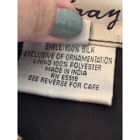 Vintage Sténay Black & Gold Silk Beaded Blouse XL - Picture 5 of 15